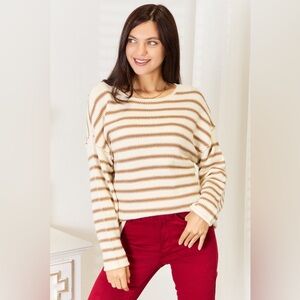 Double Take Striped Boat Neck Sweater